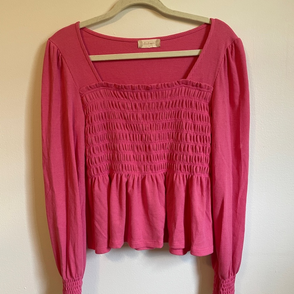 Altar'd State Fuchsia Smocked Blouse